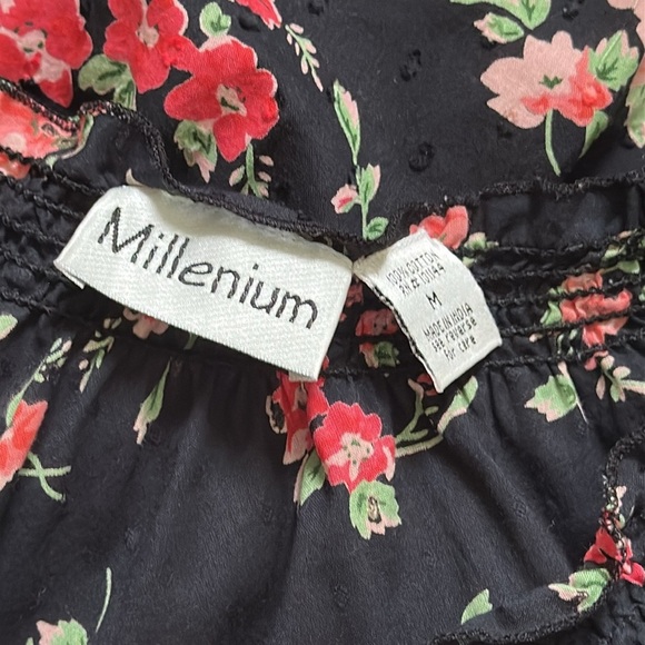 Y2K Babydoll Top Swiss Dot Faux Wrap Smocked Waist/Neckline/Cuffs Cottagecore - Picture 8 of 10